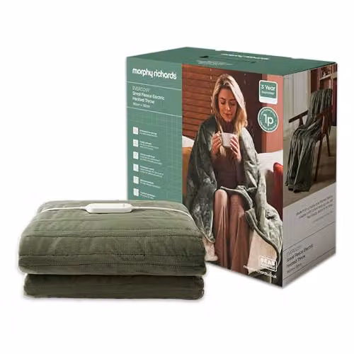Morphy Richards EverCosy Small Fleece Electric Heated Throw in Green, W: 160 cm, D: 130 cm