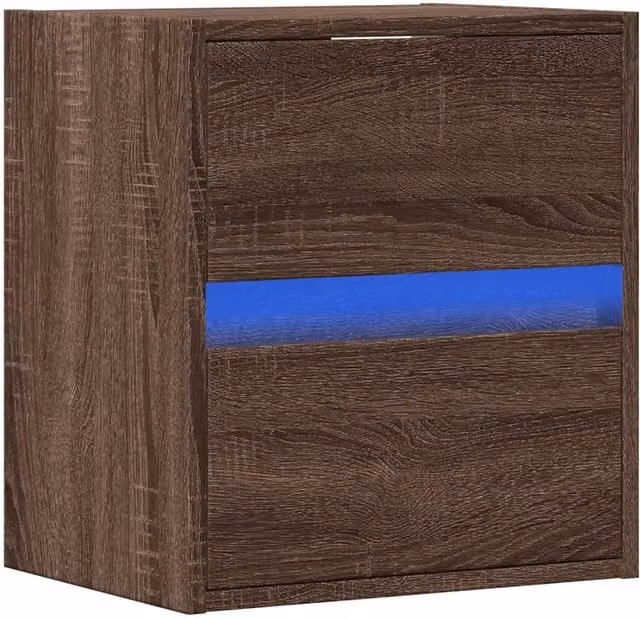 Berkfield Home Wall Mounted TV Cabinet with Integrated LED Lights in Brown Oak, W/D/H: 41 x 31 x 45 cm
