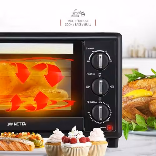 NETTA 30L Mini Electric Oven and Grill in Black, 1500W with Timer – 4