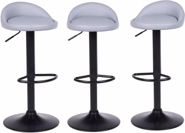 Nordara Set of 3 Grey Faux Leather Low Back Bar Stools with Metal Legs – 1