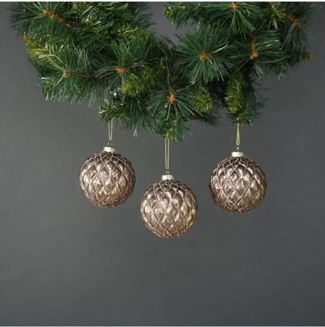KDMD Asteria Gold Glass Bauble Set of 4, Diameter: 8 cm