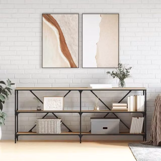 Berkfield Home Industrial Console Table in Brown Sonoma Oak, W/D/H: 180 x 30 x 75 cm