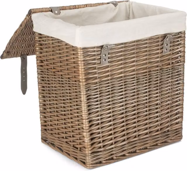 Red Hamper Boutique Antique Wash Wicker Laundry Basket with Cotton Lining in Grey, Width: 37 cm