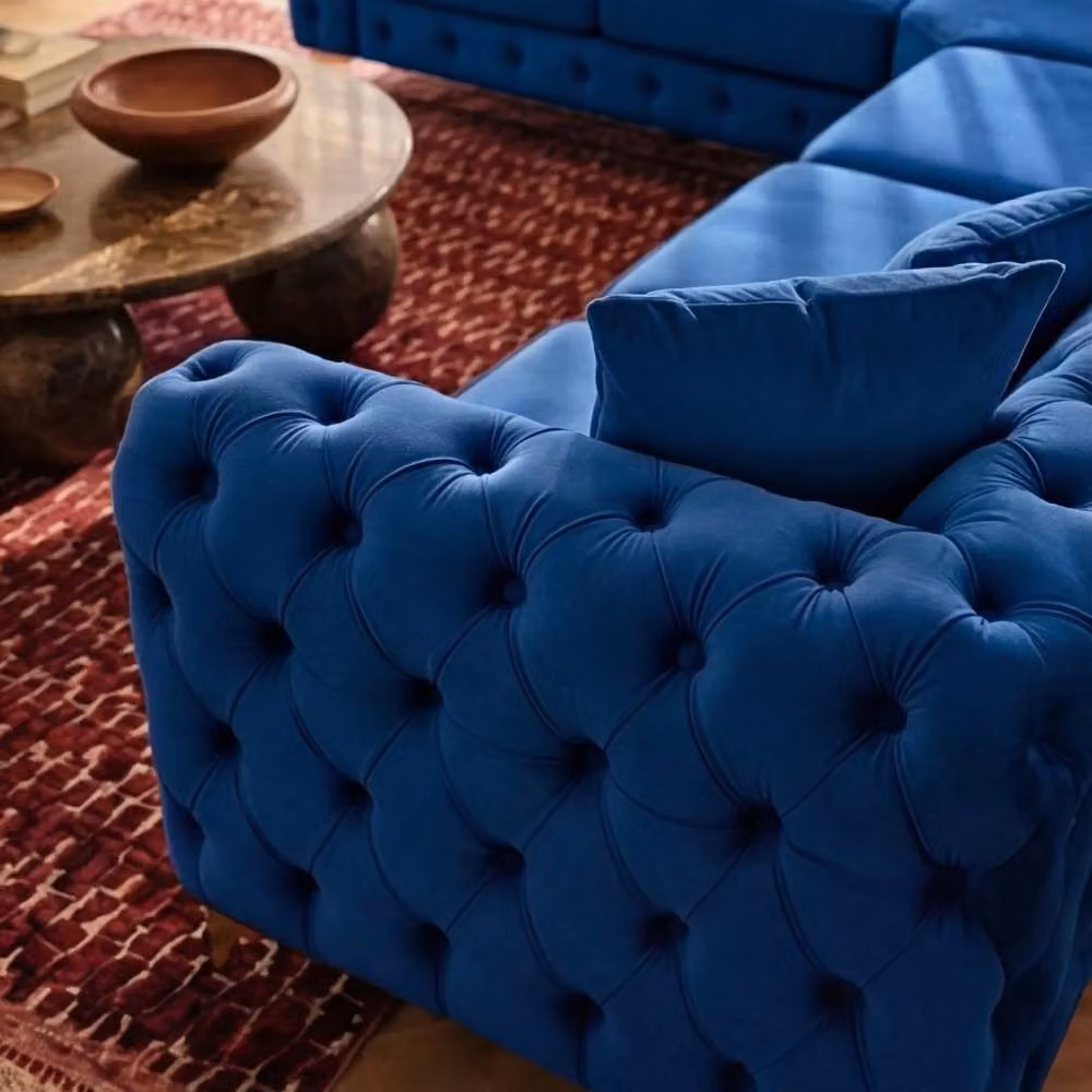 Sofaya Monaco Chesterfield 6 Seater Left Hand Corner Chaise Sofa in Blue Velvet – 3