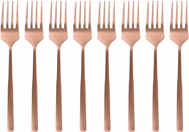 Argon Tableware Coated Stainless Steel Cake Forks in Black and Brown, Set of 8
