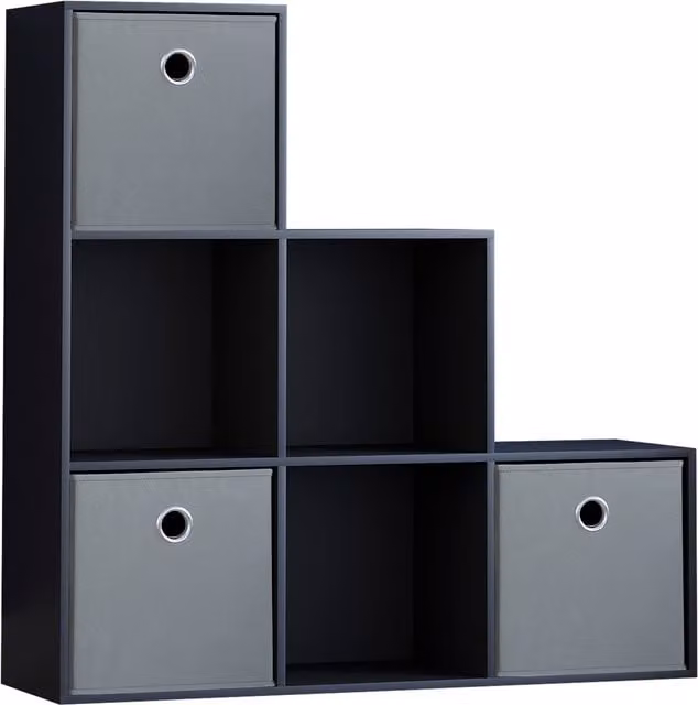 Vida Designs Durham 6 Cube Staircase Storage Unit in Oak with 3 Grey Baskets