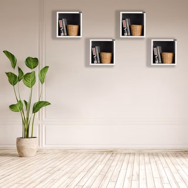 FWSTYLE Matt White Cube Wall Mounted Shelf with Back Panel