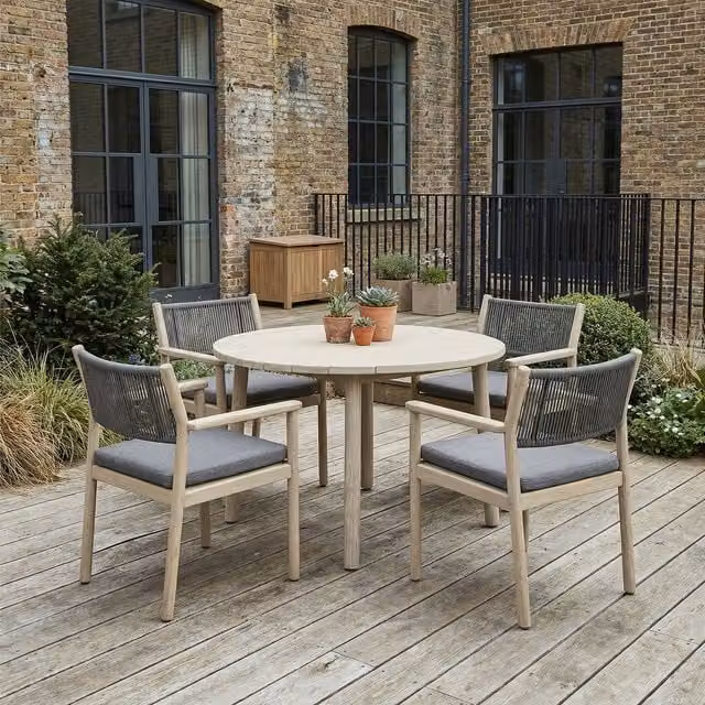 Bracken Outdoors Bourton 4 Seat Round Garden Dining Set in Grey Treated Acacia Wood
