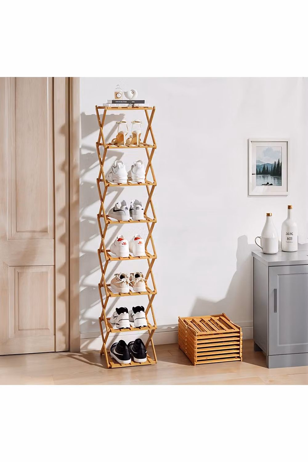 Garden Sanctuary 8-Tier Bamboo Folding Shoe Rack in Brown – 2