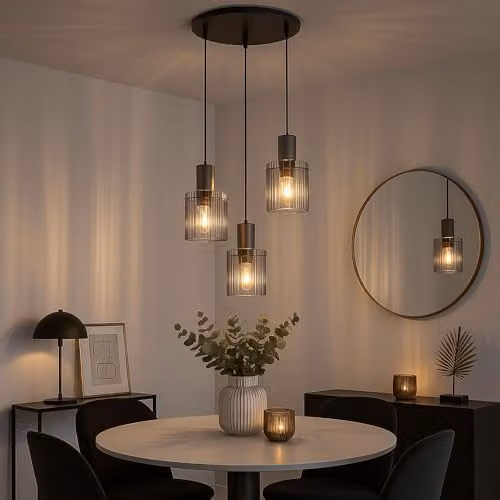 Globo Lighting Modern Grey Smoked Glass and Metal Pendant Light with 3x E27 Sockets, Diameter: 48 cm, Height: 150 cm – 2