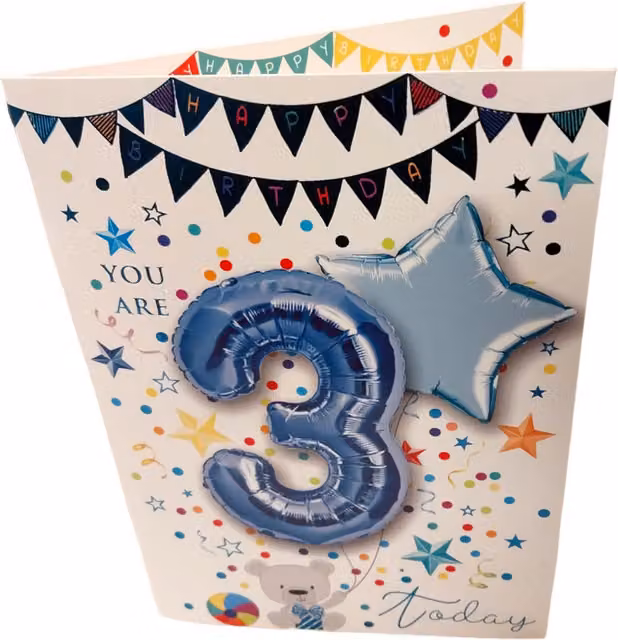 Balloon Boutique You Are 3 Boy Multicolour and Blue Paper Greeting Card