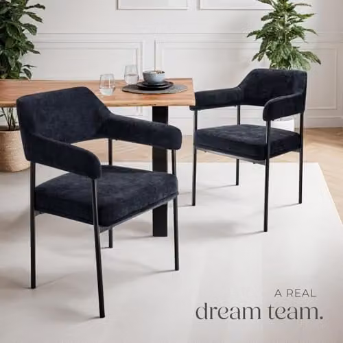 tectake Set of 6 Doe Armchairs in Black Woven Fabric with Metal Legs – 2