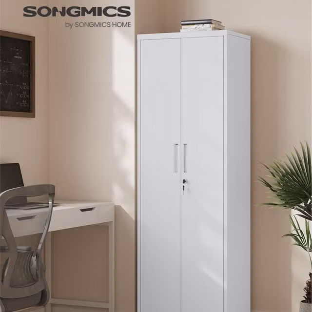 SONGMICS Modern Multi-Purpose Freestanding Storage Cabinet with Hinged Doors and Adjustable Shelves in Grey or White