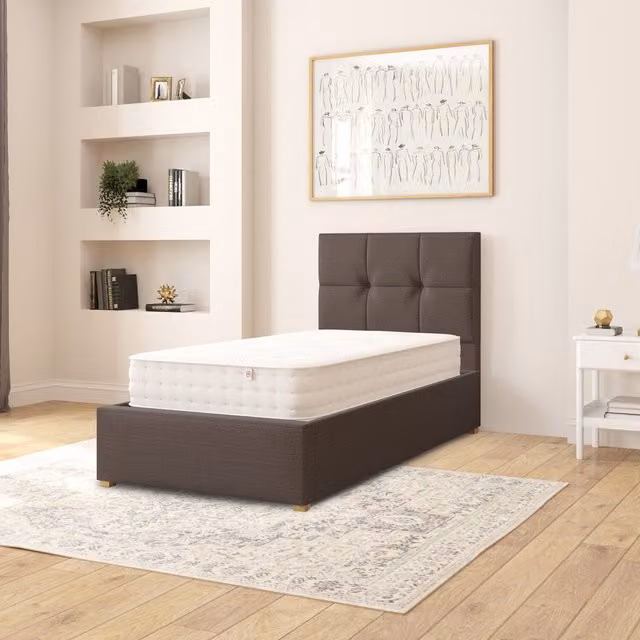 Aspire Caine Saxon Twill Ottoman Storage Bed in Grey, W/D/H: 90 x 200 cm
