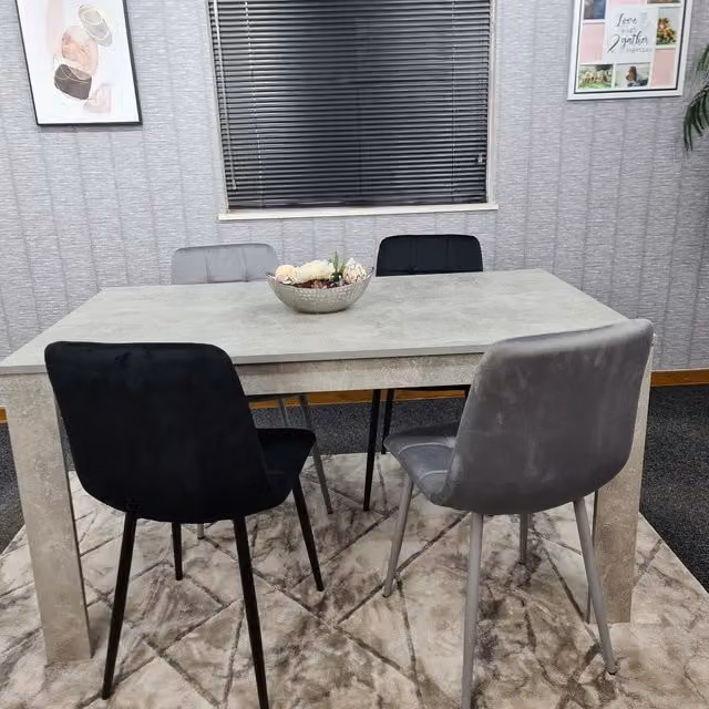 Kosy Koala Modern Rectangular Dining Table and 4 Grey and Black Tufted Velvet Chairs