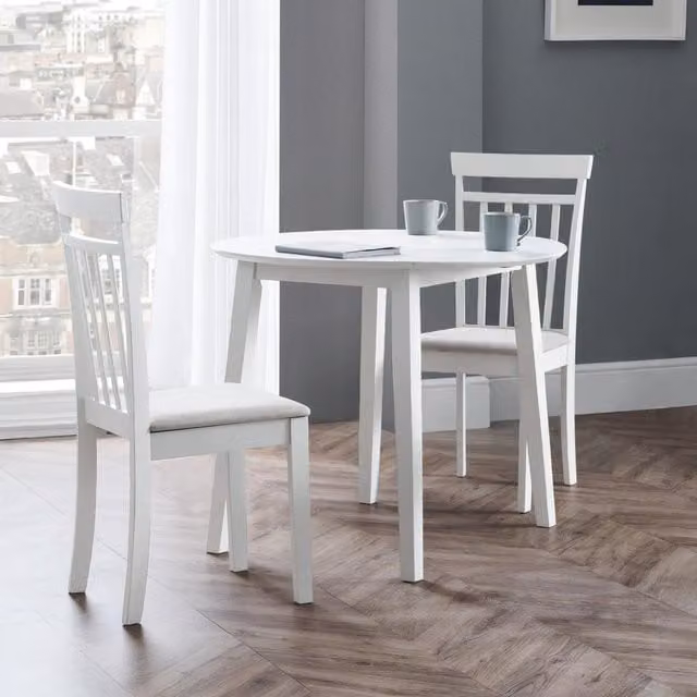 Julian Bowen Coast White Round Drop Leaf Table and 2 Chairs Set