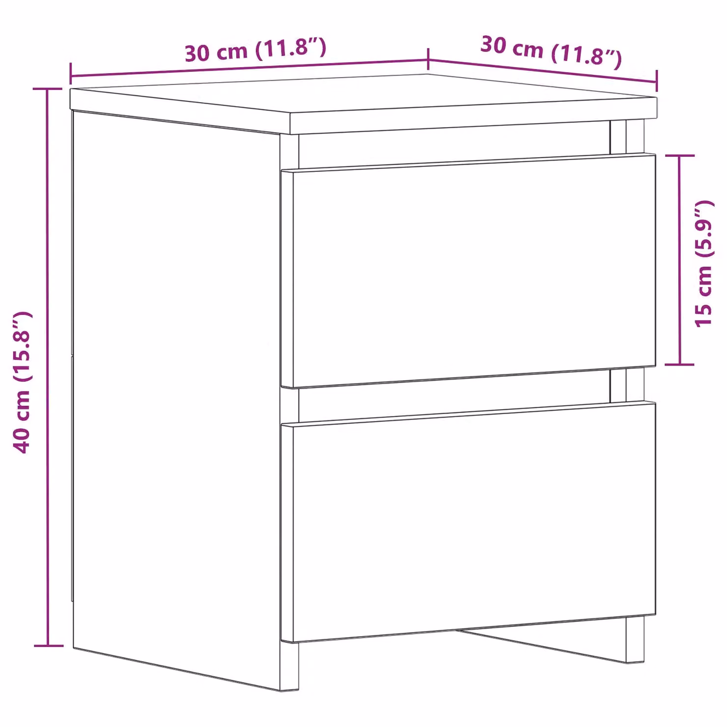 Berkfield Home Set of 2 Black Oak Bedside Cabinets with Drawers, W/D/H: 30 x 30 x 40 cm – 5