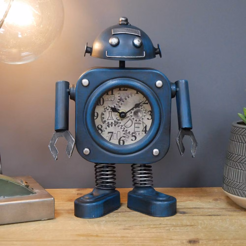 Gifts Direct 2 U Industrial Blue Robot Quartz Round Metal Tabletop Shelf Clock – 2