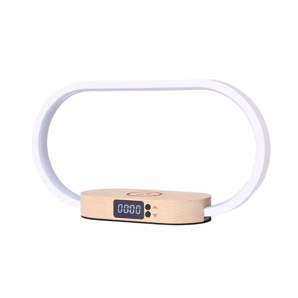 H&O Direct LED Bedside Lamp with Wireless Charger in White and Wood – 3