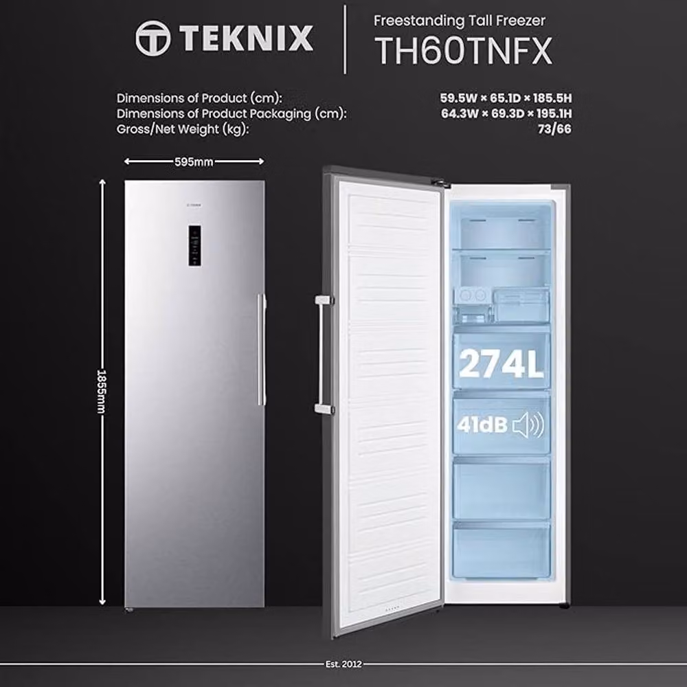 Teknix Silver Freestanding Frost Free Upright Freezer, Garage Safe, E Energy Rating – 2