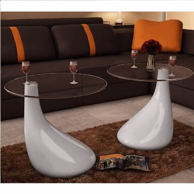 Berkfield Home 2 Piece Modern Nested Coffee Table Set with Round Glossy White Glass Tops