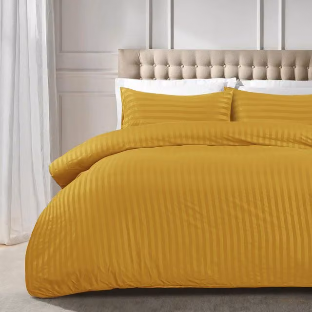 Cotton Passion Yellow Striped Microfibre Duvet Cover and Pillowcase Set, W/D/H: 200 x 200 cm and 50 x 75 cm