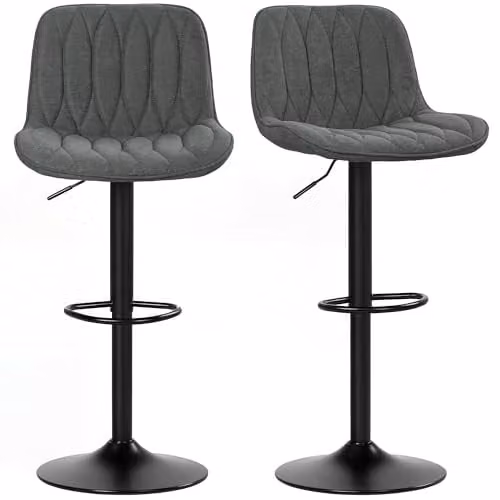 HOMCOM Set of 2 Modern Grey Fabric Bar Stools with 360 Degree Swivel and Metal Base