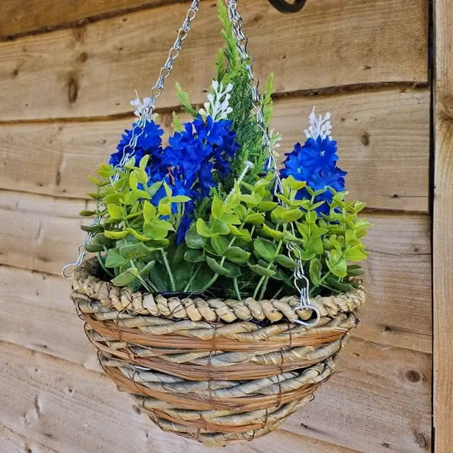 Best Artificial LTD Blue Artificial Hyacinth Hanging Basket, Diameter: 25.4 cm