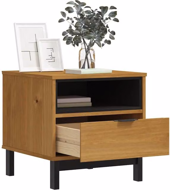 Berkfield Home FLAM Side Table in Brown Solid Pine Wood, W/D/H: 50 x 50 x 50 cm – 1