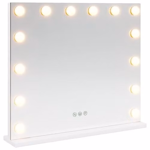 vidaXL LED Tabletop Vanity Mirror in White with Touch Switch, Glass and Metal, W: 50 cm, D: 10 cm, H: 44 cm – 1