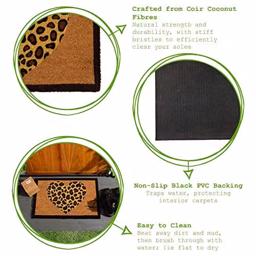 Nicola Spring Leopard Heart Coir Door Mat Set of 2, Multicolour, W: 60 cm, D: 40 cm – 3