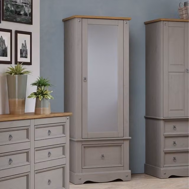 Core Products Ltd Corona Grey Wash Pine Armoire with Mirrored Door and Hanging Rod