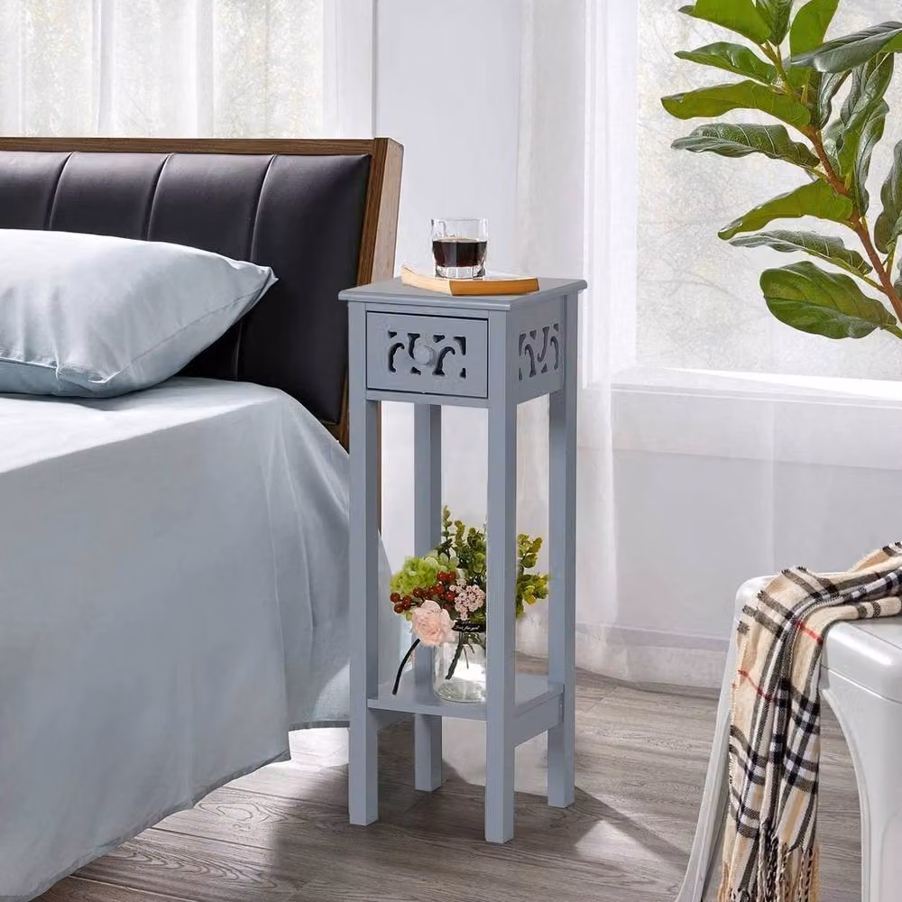 VOGREX Modern Wooden Narrow Side Table in Grey – 3
