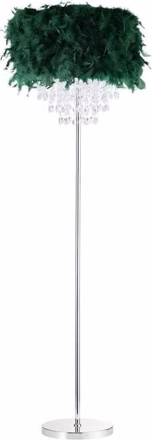 Happy Homewares Modern Feather Floor Lamp with Green Waterfall Acrylic Droplets and Chrome Finish, H 145 cm x W 40 cm x D 40 cm