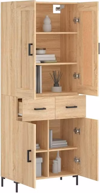Berkfield Home Sonoma Oak Highboard in Light Tan, W/D/H: 69.5 x 34 x 180 cm – 1