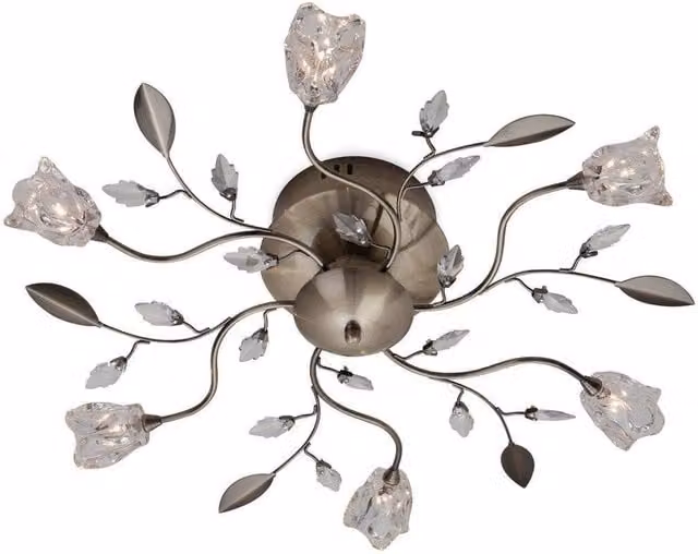 Firstlight Cindy 6 Light Flush Multi Arm Ceiling Light in Antique Brass with Clear Glass and G4 Bulbs
