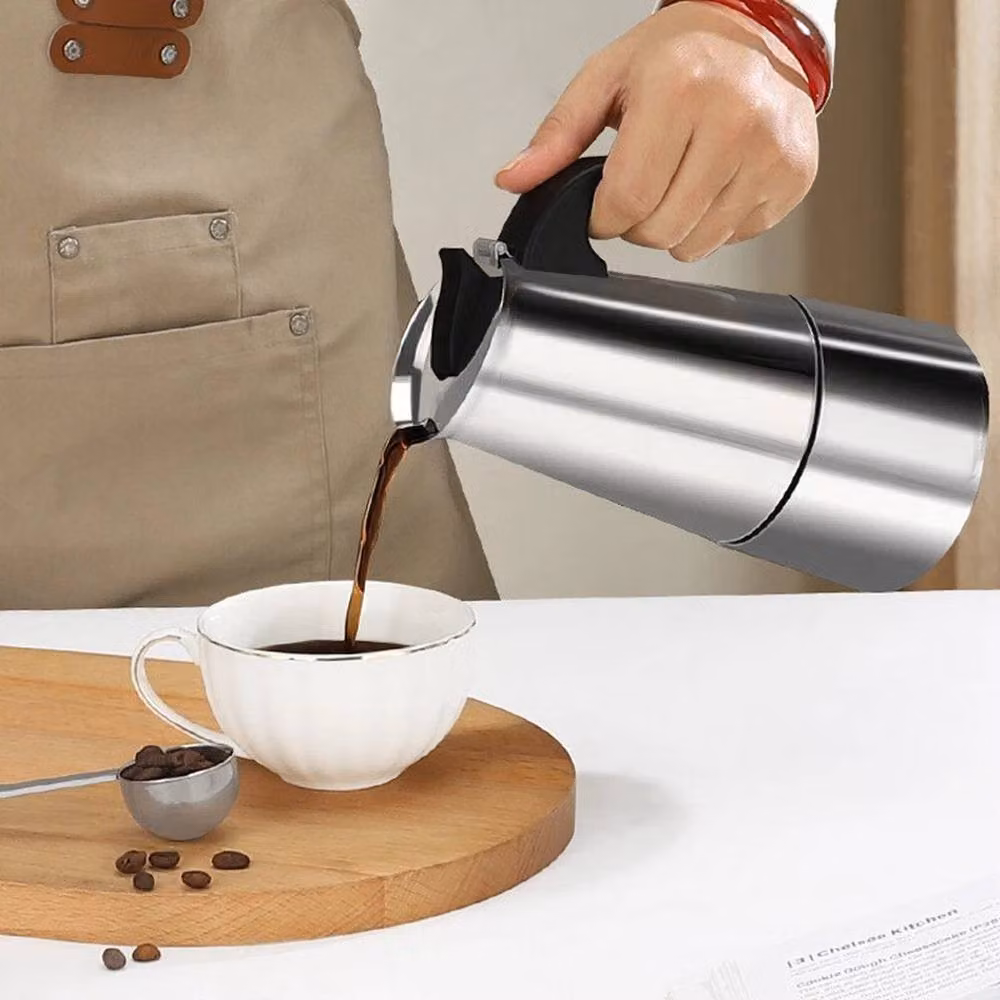 KORVIXA Silver Italian Coffee Maker Percolator, 300ml (6 Cups) – 4