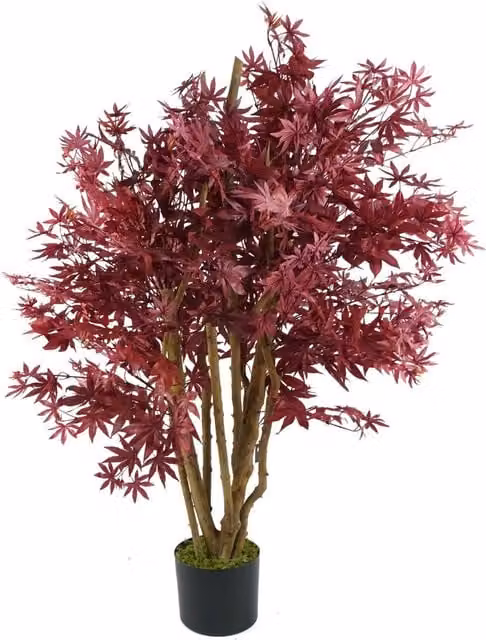 Dyzi Red Maple Silk Leaves Artificial Tree with Natural Wood Trunk