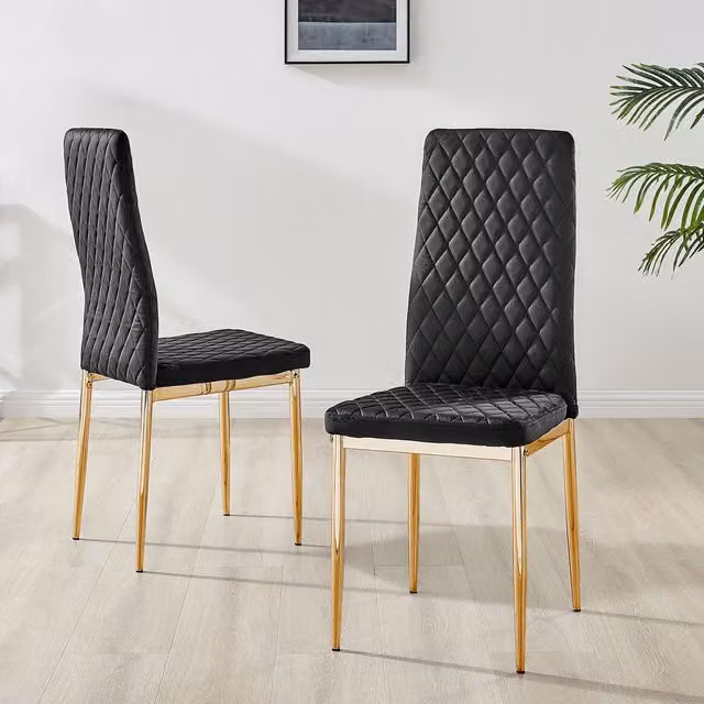 FurnitureboxUK Set of 4 Milan Velvet Dining Chairs with Gold Legs in Black