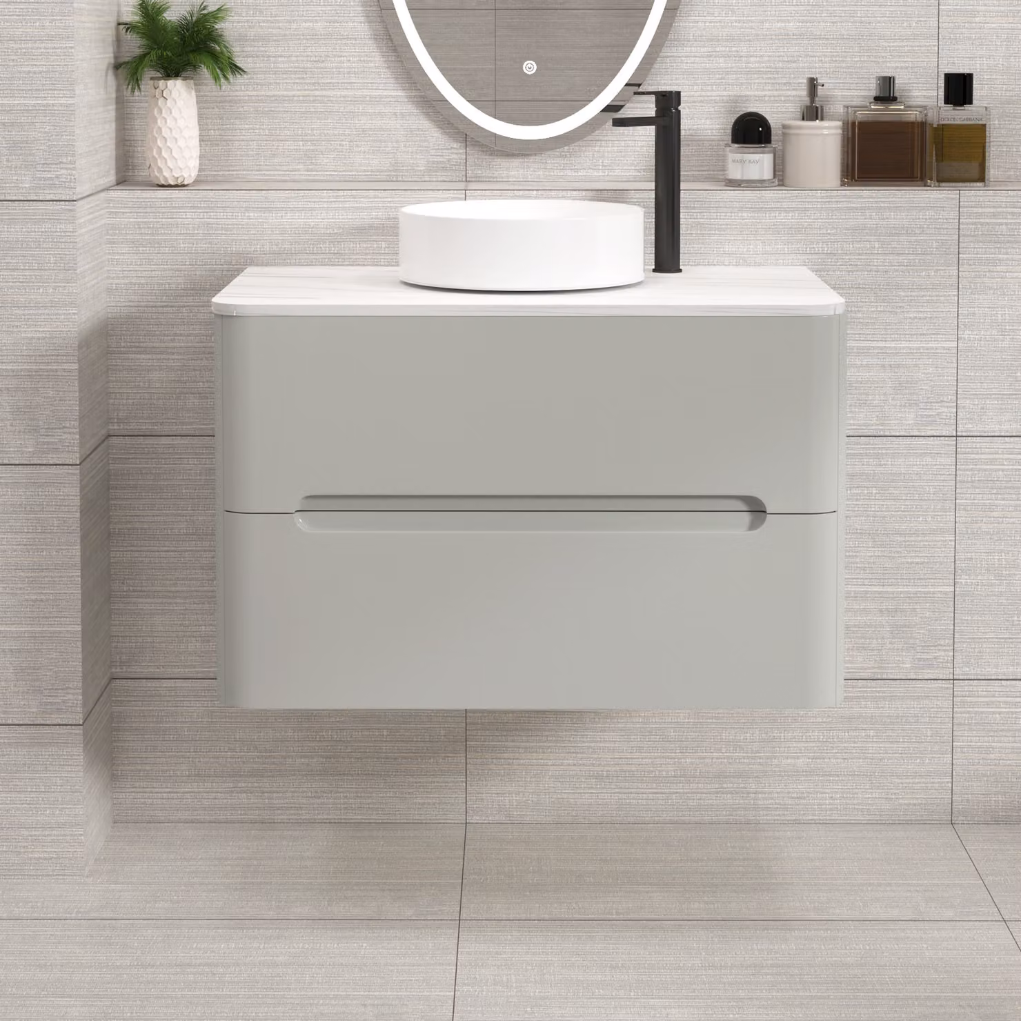 Royal Bathrooms Venice 800mm Wall Hung Vanity Unit with 2 Drawers and Art Basin in Dove Grey