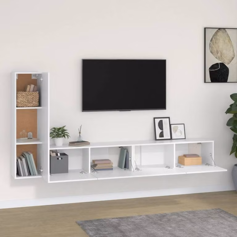 Berkfield Home Classic 3 Piece White Matt MDF Wall Mounted TV Cabinet Set
