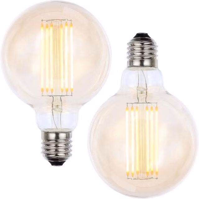 Litecraft 2 Pack of 6W E27 Globe LED Filament Bulbs in Gold/Brass Warm White Vintage Glass