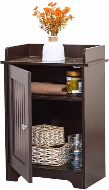 Havendro Modern Brown Wooden Bathroom Storage Shelf with Hinged Doors and Internal Shelves W/D/H: 29.0 x 45.0 x 78.5 cm – 1
