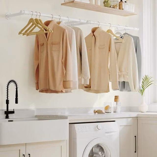 SONGMICS Set of 2 Industrial Wall Mounted Metal Clothes Rails in Matt White – 1