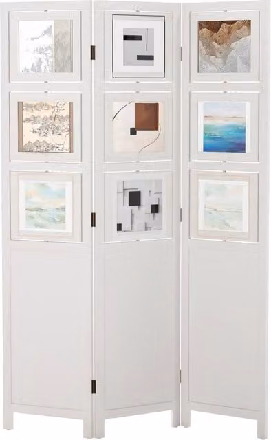 Costway 3-Panel Folding Room Divider Privacy Screen with 9 Photo Frames in White
