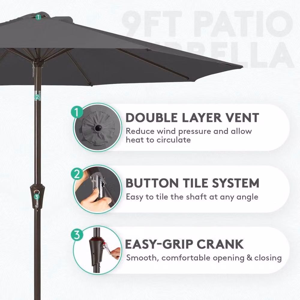 Hinsinc Grey Tilting Outdoor Umbrella with Crank Mechanism – 2