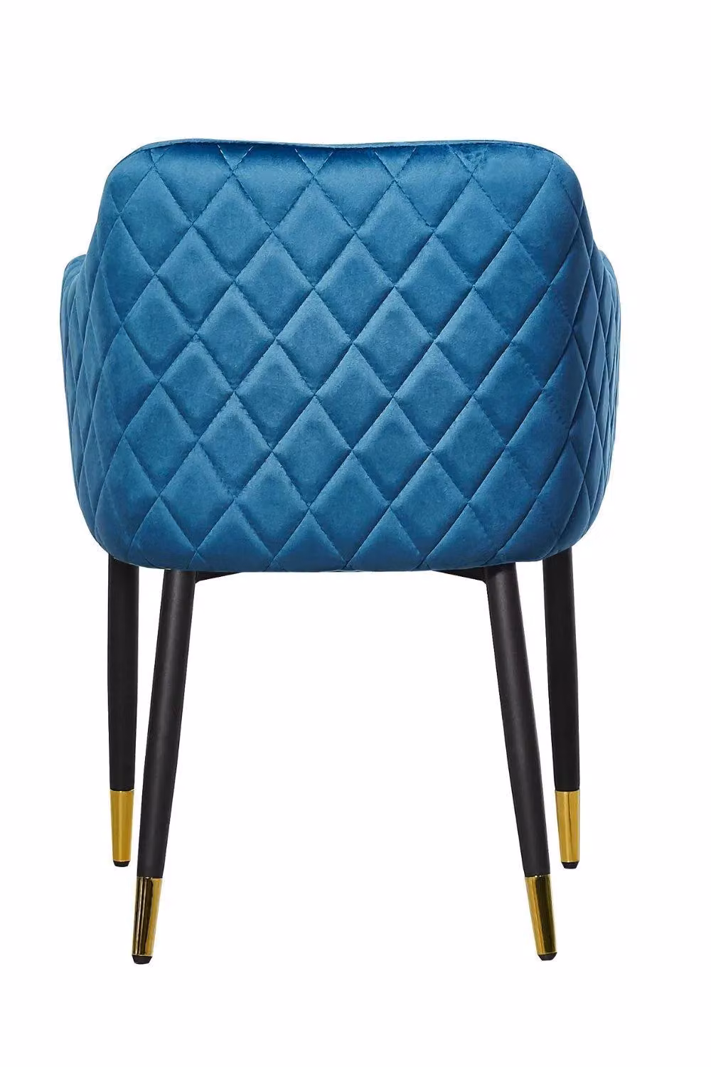 Life Interiors Set of 2 Verona Blue Velvet Dining Chairs with Quilted Back and Black Legs with Gold Foot Caps – 3