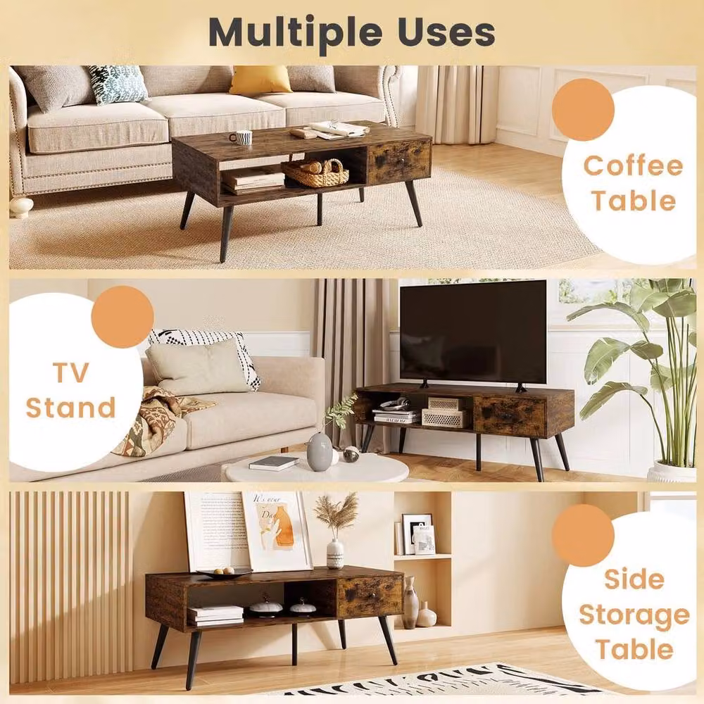 Kelvenix Industrial Brown Wooden and Metal Rectangular TV Stand – 3
