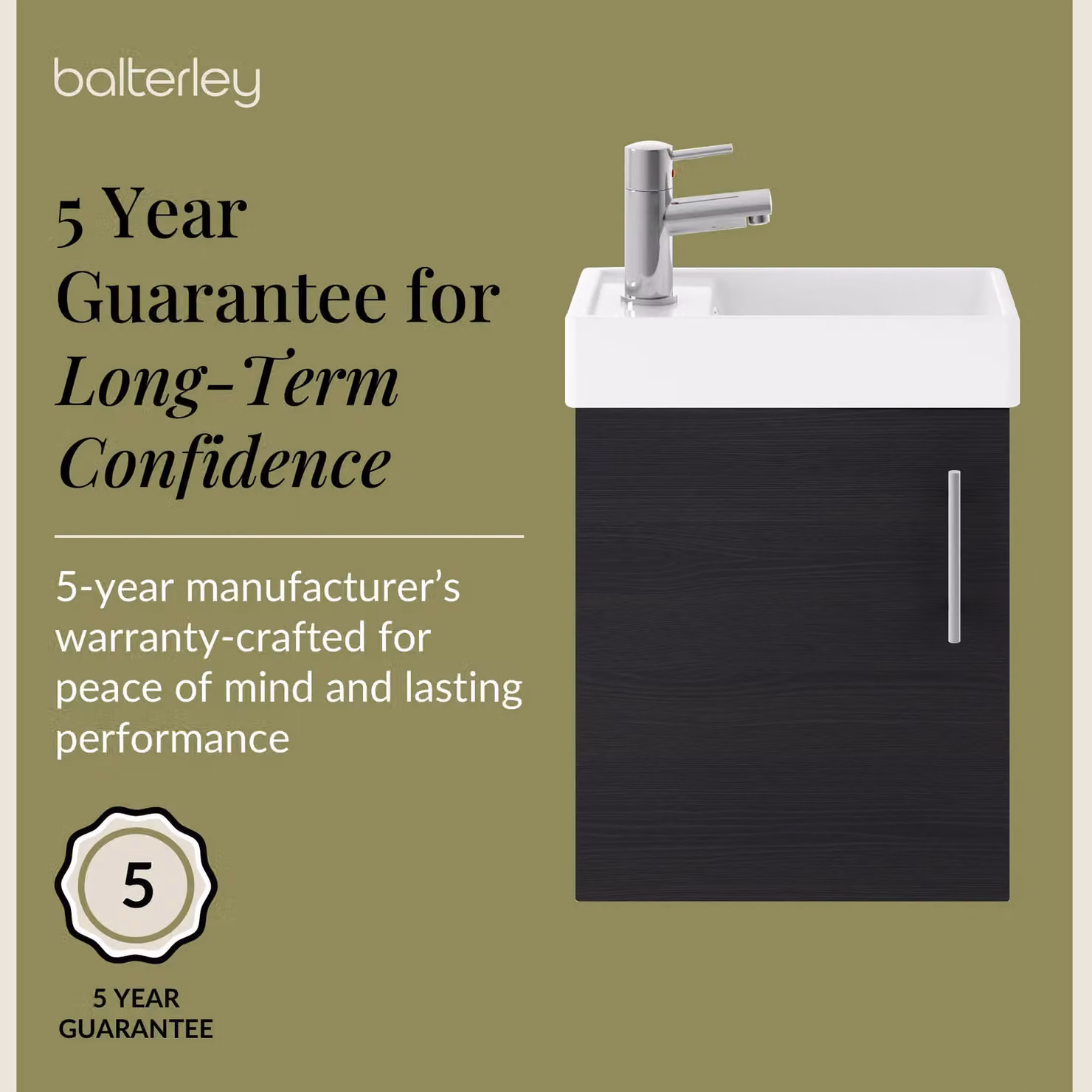 Balterley Saint Contemporary Wall Hung Bathroom Vanity Unit with Rectangular Basin and Soft-Close Door, Matt Black, W: 40.5 cm, D: 52 cm, H: 22.2 cm – 3