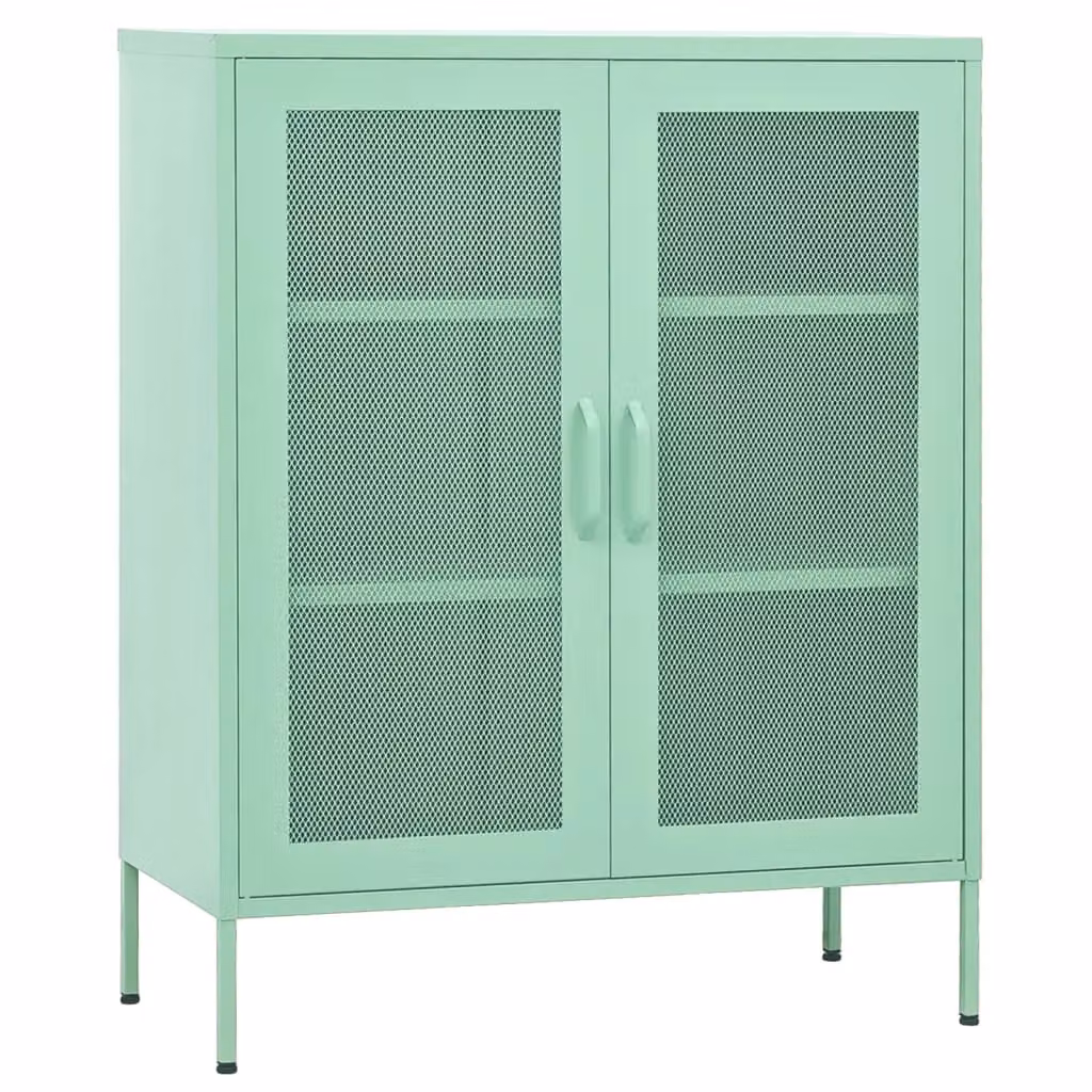 Berkfield Home Green Steel Storage Cabinet with Glass Doors W/D/H: 80 x 35 x 101.5 cm – 2